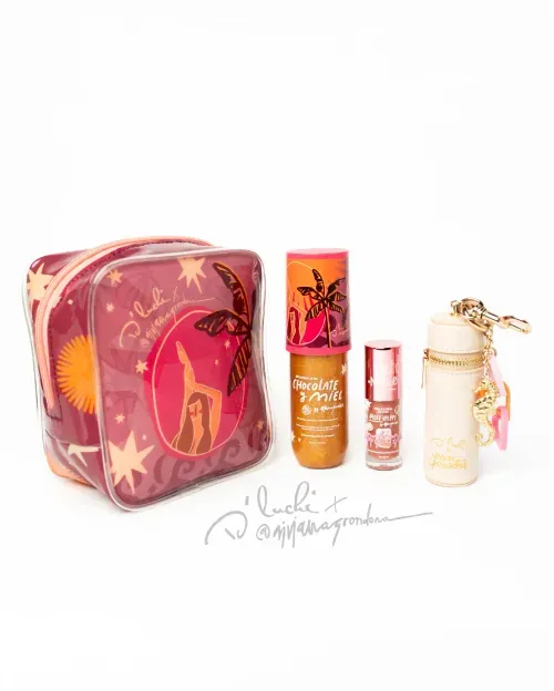 Kit "Mi Brillo Mi Historia" | Viviana Grondona x Kaba y D'Luchi: Bronceador, Brillo Labial y Cosmetiquera - Edición Limitada