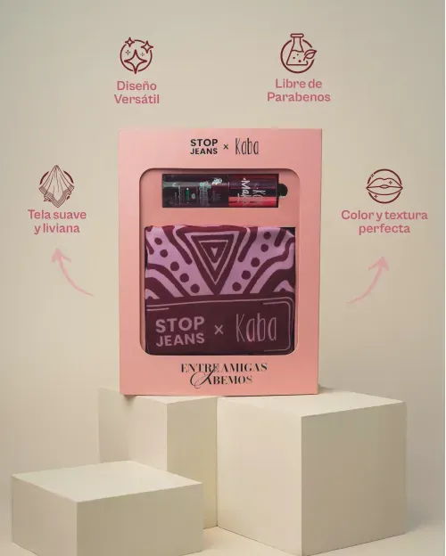 Kit "Entre Amigas" Stop Jeans x Kaba Makeup - Edición Especial - Tinta para Labios y Mejillas + Pañoleta Exclusiva
